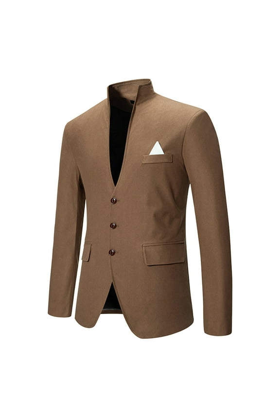 Mens Casual Suit Blazer Jackets Stand Mandarin Collar Lightweight Sport Coats Long Sleeve Button Down Business Coat Slim Fit Blazer Jacket for Dinner Prom Party
