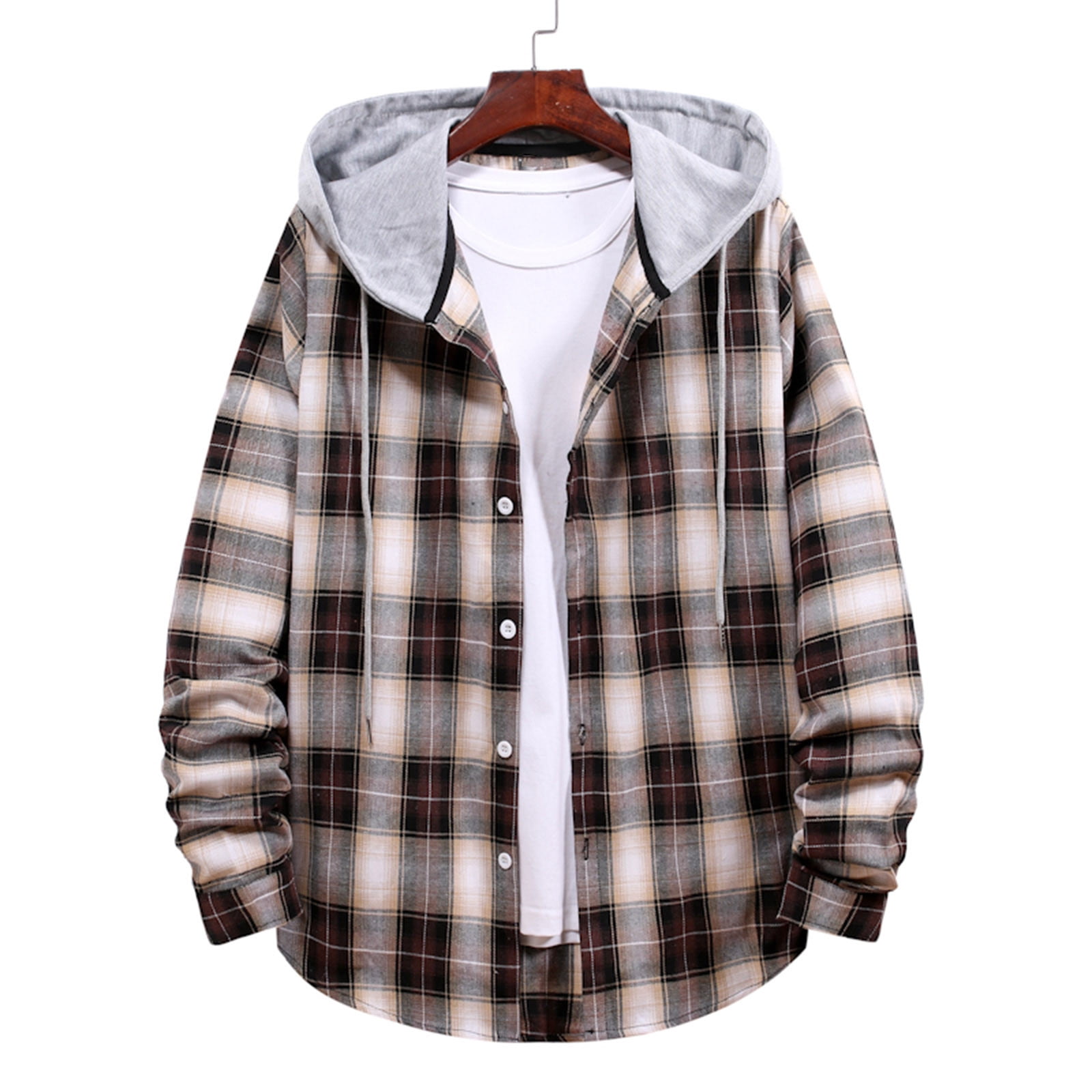 Plaid Button Up Long Sleeve Hooded Jacket