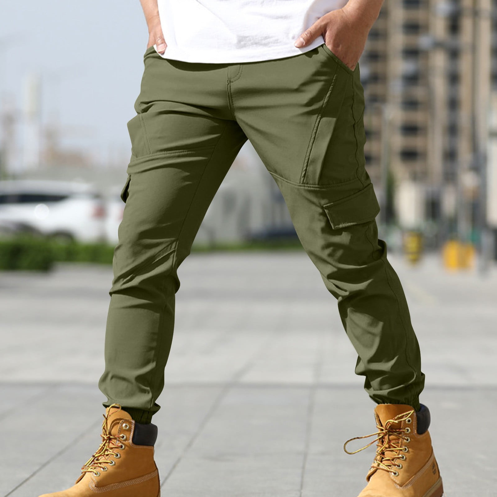 Mens Fashion Cargo Pants Relaxed Fit Drawstring Pants Cinch