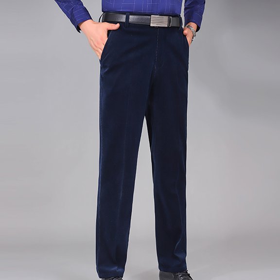 cllios Mens Corduory Pants Big and Tall Straight Flat-Front Chino Pants Expandable Waist Classic Fit Stretch Dress Pants Slim Solid Color Trousers