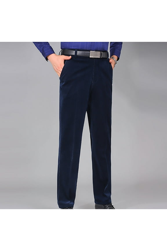 Mens Corduory Pants Big and Tall Straight Flat-Front Chino Pants Expandable Waist Classic Fit Stretch Dress Pants Slim Solid Color Trousers