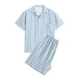 thumbnail image 1 of cllios Mens Cotton Gauze Pajama Set Plaid 2 Piece Short Sleeve Shirt and Shorts Sets Soft Sleepwear, 1 of 2