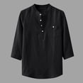 thumbnail image 1 of cllios Mens Cotton Linen Shirts Three Quarter Sleeve Henley Shirt 1/4 Button Up Plain Beach T-Shirt Summer Vacation Hippie T Shirts Clearance Black L, 1 of 9