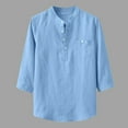 thumbnail image 1 of cllios Mens Cotton Linen Shirts Three Quarter Sleeve Henley Shirt 1/4 Button Up Plain Beach T-Shirt Summer Vacation Hippie T Shirts Clearance Blue 2XL, 1 of 9