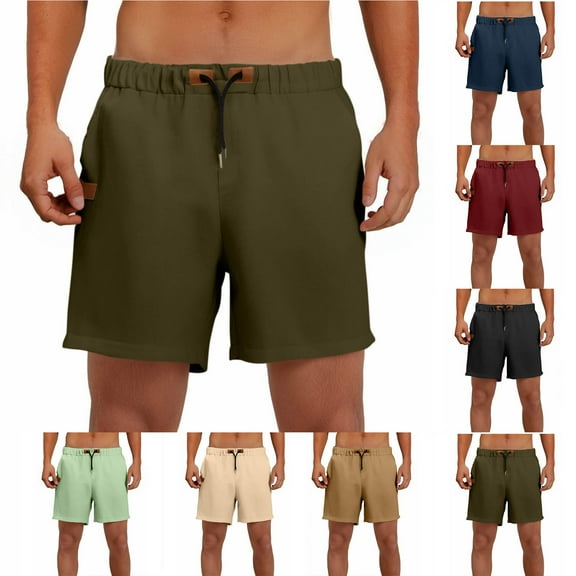 cllios Mens Cotton Linen Shorts Casual Drawstring 7inch Inseam Shorts Stretch Summer Beach Wear Breathable Fit Gym Athletic Shorts