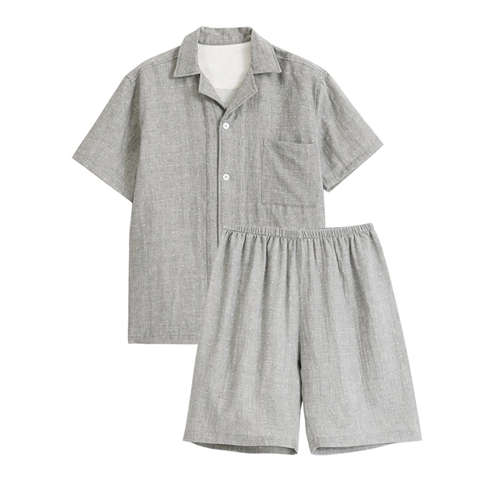 cllios Mens Cotton Pajama Sets with Shorts Classic Swiss Dot Loungewear Short Sleeve Sleepwear Button Down Nightwear 2 Piece Pjs Sets