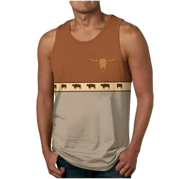 cllios Mens Cotton Tank Tops Vintage Aztec Western Cowboy Shirts Lightweight Sleeveless Round Neck Athletic Sports Tops Muscle Tshirts for Gym