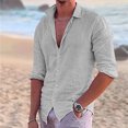 thumbnail image 1 of cllios Mens Cotton and Linen Shirts Big and Tall Regular Fit Casual Long Sleeve Button Down T-Shirts Loose Comfy Lapel Leisure Tshirt Tops Gray S, 1 of 5