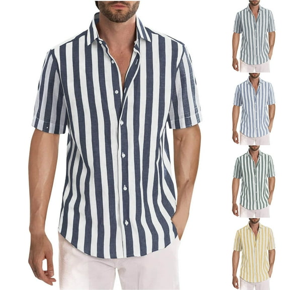 cllios Mens Cuban Guayabera Shirt Casual Button Down Shirts Short Sleeve Summer Beach Shirts Classic Stripes Vintage Wedding Shirt Tops
