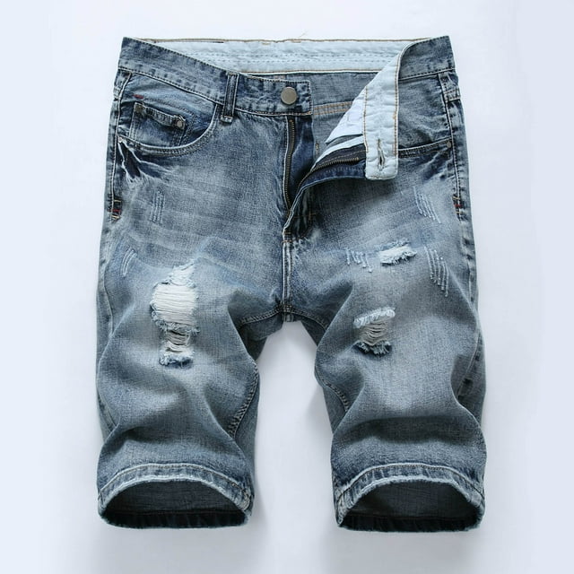 cllios Mens Denim Shorts Big and Tall, Men's Ripped Denim Trunks Stretchy Washed Jeans Trunks Cut-Off Classic Fit Biker Jeans Trunks