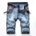thumbnail image 1 of cllios Mens Denim Shorts Big and Tall, Zipper Elastic Slim Casual Denim Shorts Play Wrap Ripped Men's Mid-length Pants, 1 of 4