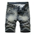 thumbnail image 1 of cllios Mens Denim Shorts Plus Size High-end Ripped Personality Big and Tall Stitching Trend Denim Shorts Jeans, 1 of 8
