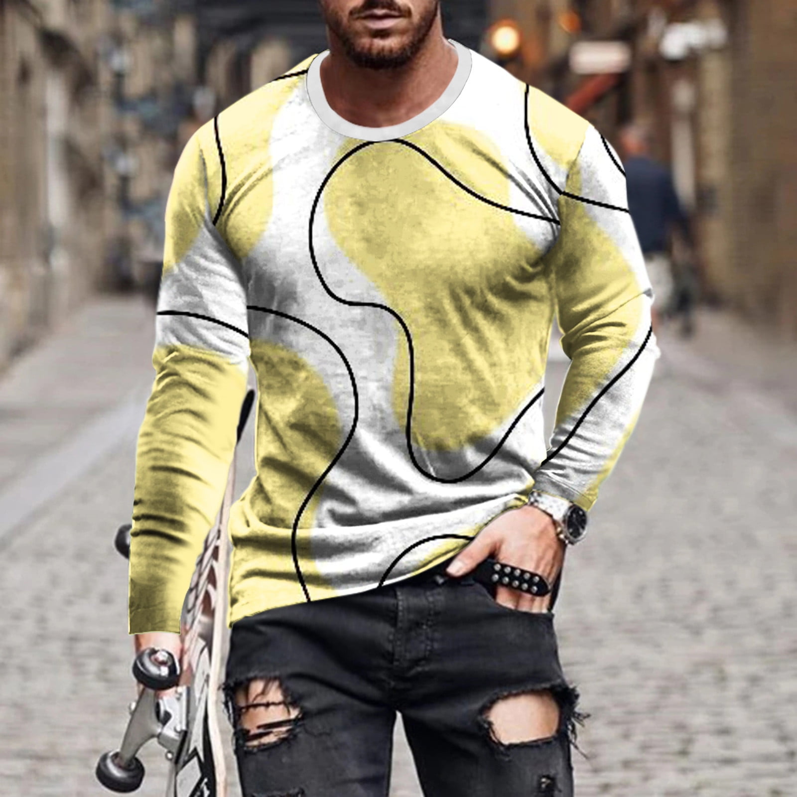 VSSSJ Mens New Fashion Casual Round Neck Pullover Tees Relaxed Fit 3D Beer  Digital Print Short Sleeve Shirts Leisure Athletic Workout T-Shirt Yellow  XXXXXL 