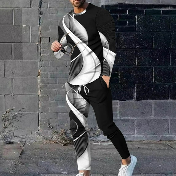 cllios Mens Fall Outfits Casual Round Neck Long Sleeve Shirt and Sweatpantss 2 Piece Set Fashion Jogging Tracksuit 2024 Trendy Suit for Men