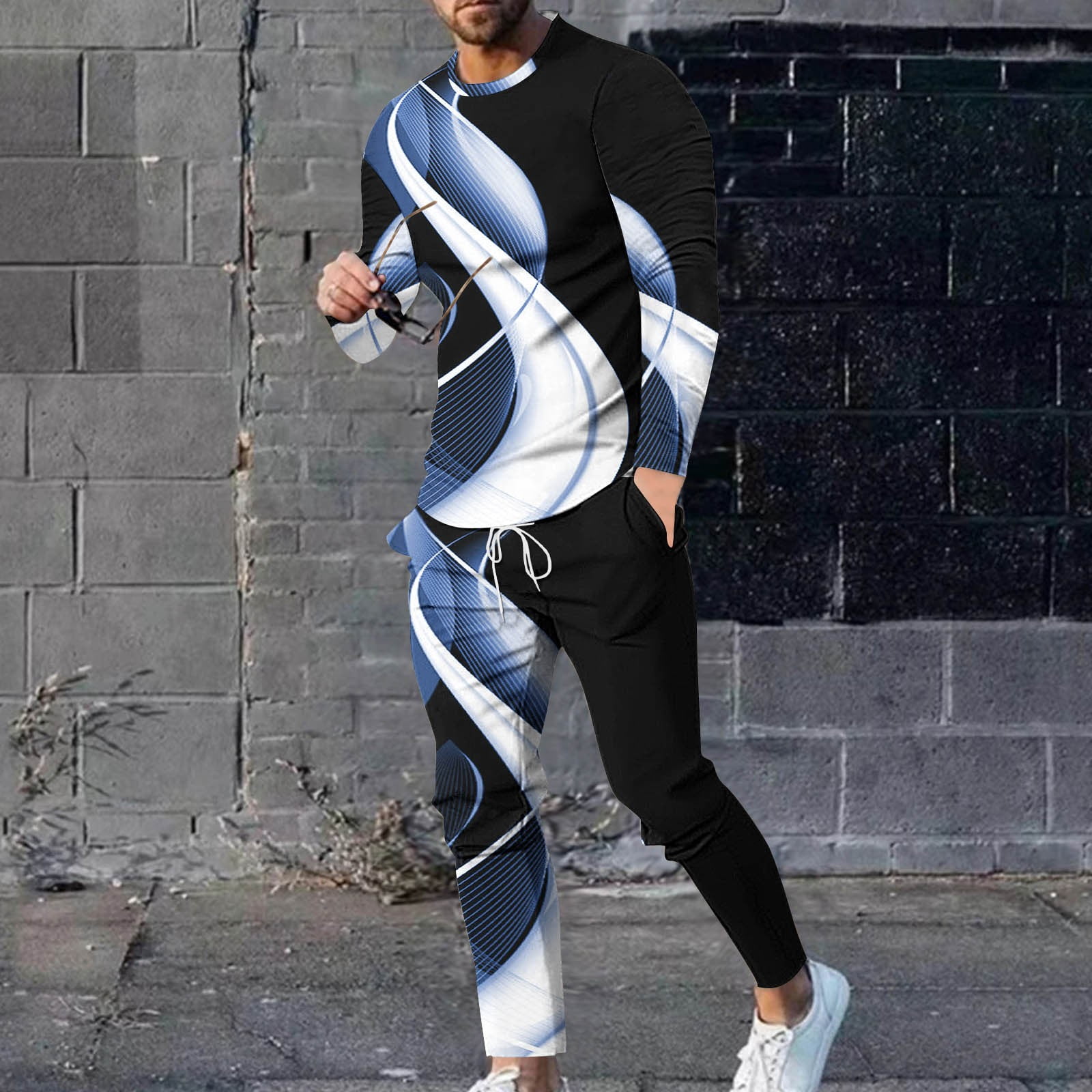 cllios Mens Fall Outfits Casual Round Neck Long Sleeve Shirt and