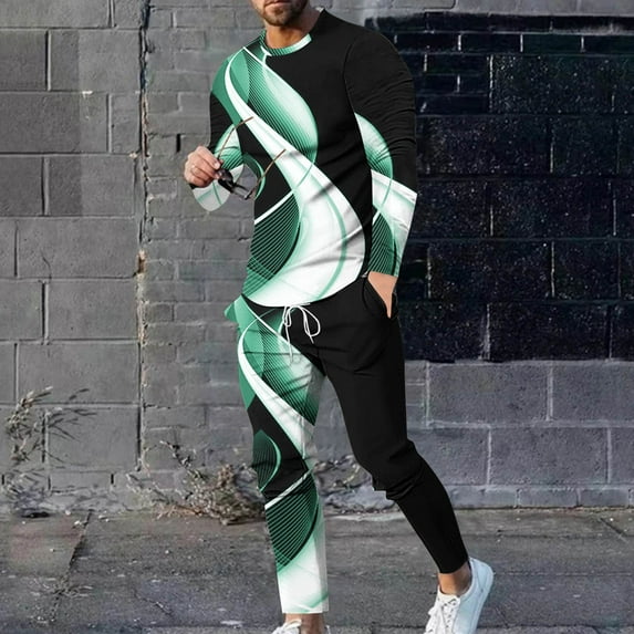 cllios Mens Fall Outfits Casual Round Neck Long Sleeve Shirt and Sweatpantss 2 Piece Set Fashion Jogging Tracksuit 2024 Trendy Suit for Men