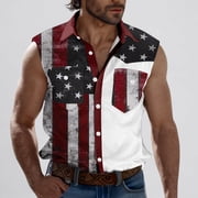 cllios Mens Flag Tank Top 4th of July Distressed American Flag Grahic Tee Shirts Button Down Casual Sleeveless Shirt Independence Day Patriotic Tank Tops