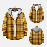 CLLIOS Mens Flannel Hoodie Shirt Long Sleeve Plaid Button Up Shirts Lightweight Flannel Shirt Regular Fit Casual Shirts Trend Hip Hop Hooded Cardigan Yellow XXL