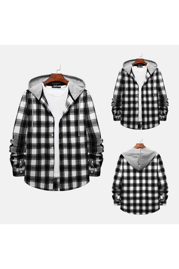 Mens Flannel Hoodie Shirts Casual Plaid Jacket Button Down Flannel Shirt for Men Fall Winter Long Sleeve Hooded Shirts