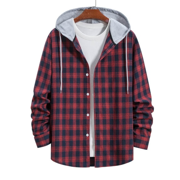 cllios Mens Flannel Plaid Hooded Shirts Jacket Casual Fall Winter Long Sleeve Button Down Flannel Shirts