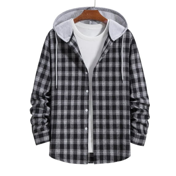 cllios Mens Flannel Plaid Hooded Shirts Jacket Casual Fall Winter Long Sleeve Button Down Flannel Shirts