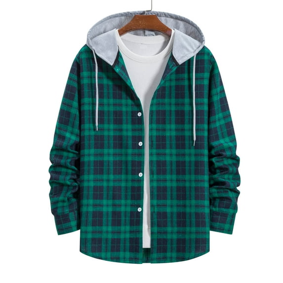 cllios Mens Flannel Plaid Hooded Shirts Jacket Casual Fall Winter Long Sleeve Button Down Flannel Shirts