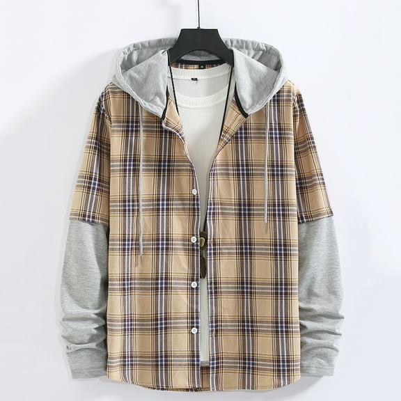 cllios Mens Flannel Shirts Casual Plaid Hoodies Fall Button Down Shirt Jacket Classic Fit Long Sleeve Coat Jacket