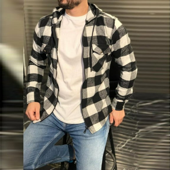 cllios Mens Flannel Shirts Plaid Hoodies Streetwear Button Down Shirt Jacket Regular Fit Long Sleeve Lightweight Jacket