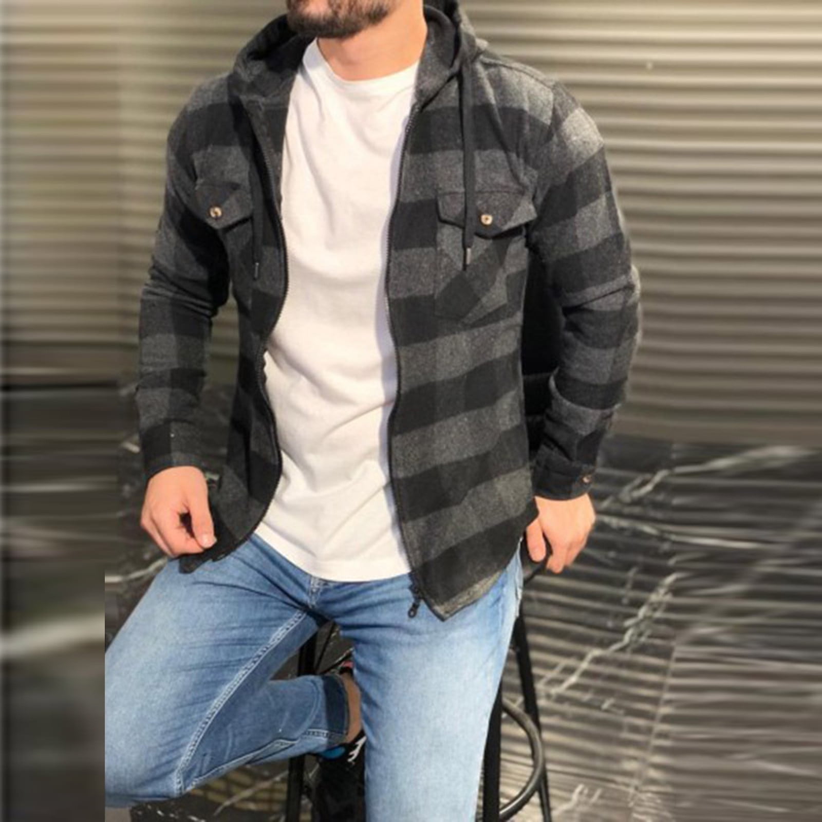 cllios Mens Flannel Shirts Clearance Plaid Outwear Fall Button Down Shirt Jacket Modern Fit Long