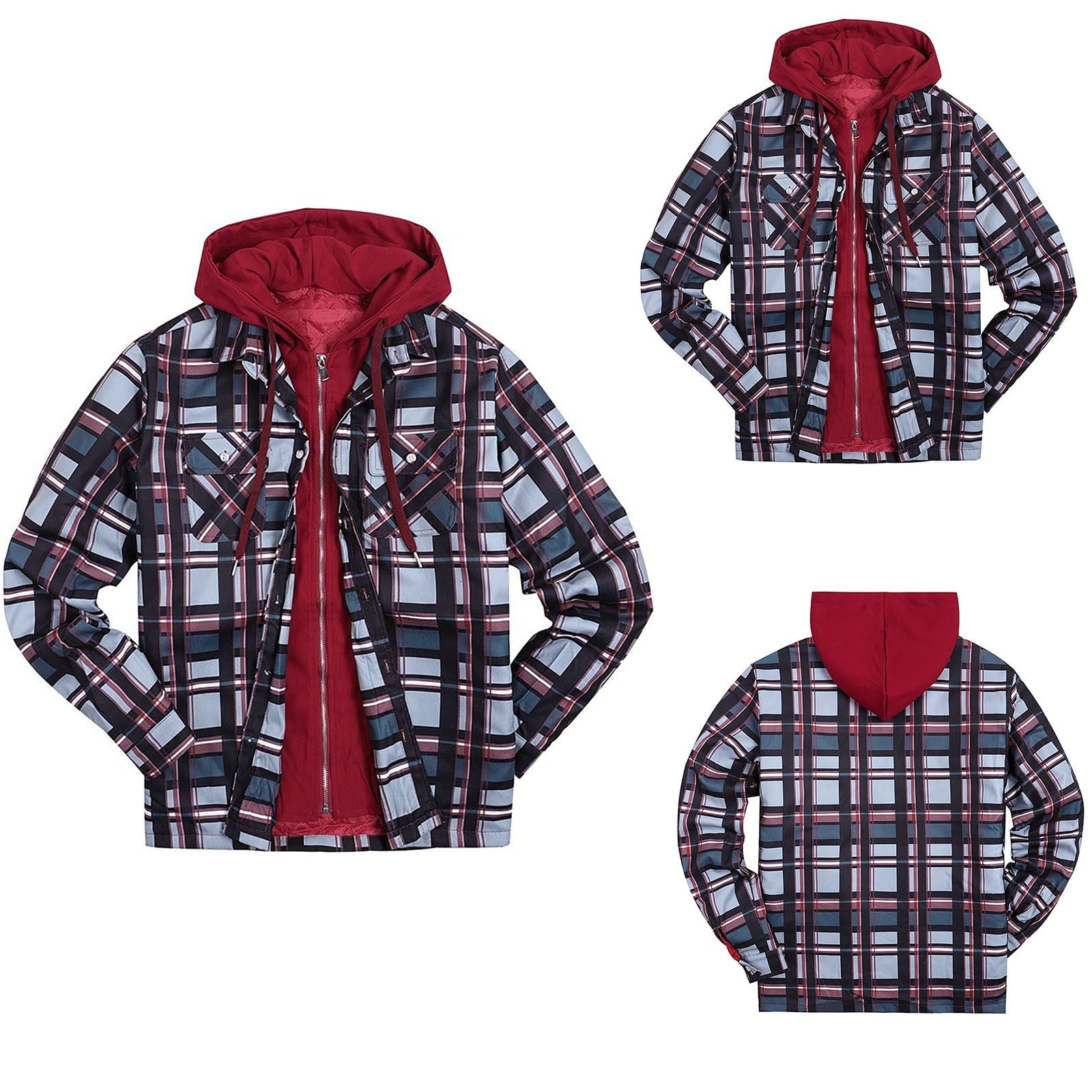 cllios Mens Flannel Shirts Plus Size Plaid Hoodies Streetwear Button