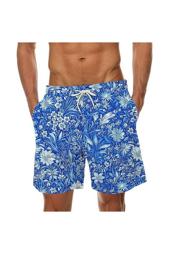 Mens Floral Swim Trunks Big and Tall Elastic Waisted Board Shorts Quick Dry Drawstring Surfing Shorts Summer Vacation Beach Shorts Holiday