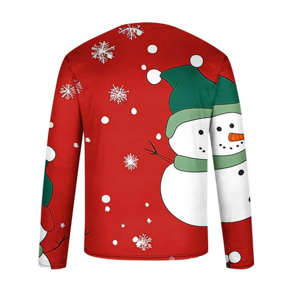 cllios Mens Funny Christmas T Shirts,Long Sleeve Round Neck Shirts Novelty Snowman Xmas Holiday Printed Tops Big and Tall Christmas Gift Shirts for Men
