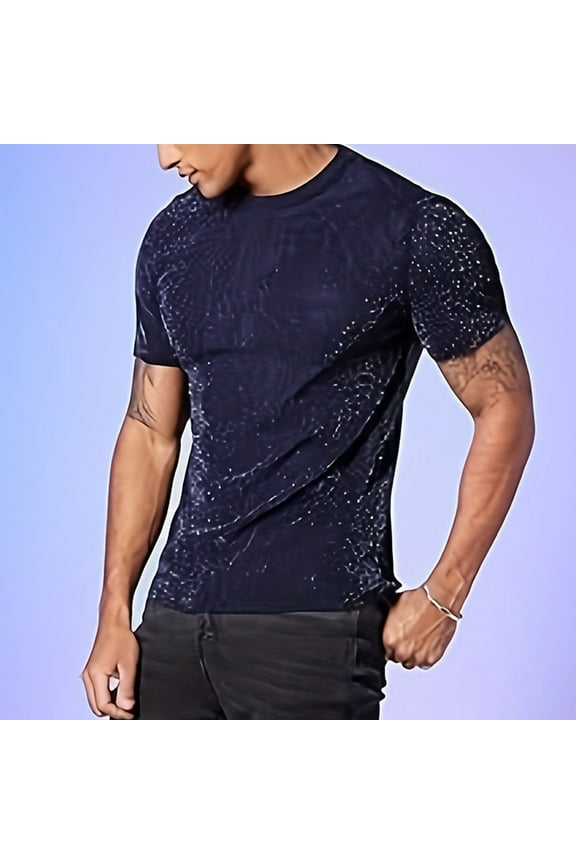 Mens Glitter Shirts Sheer Mesh Party Tops Short Sleeve Round Neck Muscle Tees Lightweight Stretchy Undershirts