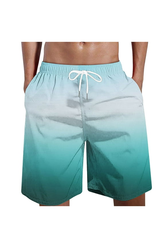 Mens Gradient Swimming Shorts Lightweight Quick Dry Swim Trunks Summer Elastic Waist Drawstring Surfing Boardshorts Vacation Holiday Shorts for Men