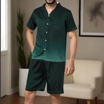 cllios Mens Gradint Pajama Sets Stain Silk Matching Pjs Sets Button Down Sleepwear 2 Piece Short Sleeve Loungewear with Shorts