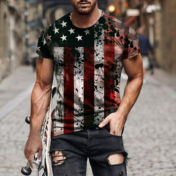 cllios Mens Graphic T-Shirts,4th of July Short Sleeve Shirts for Men Independence Day Crewneck Workout Top Patriotic Short Sleeve T Shirt