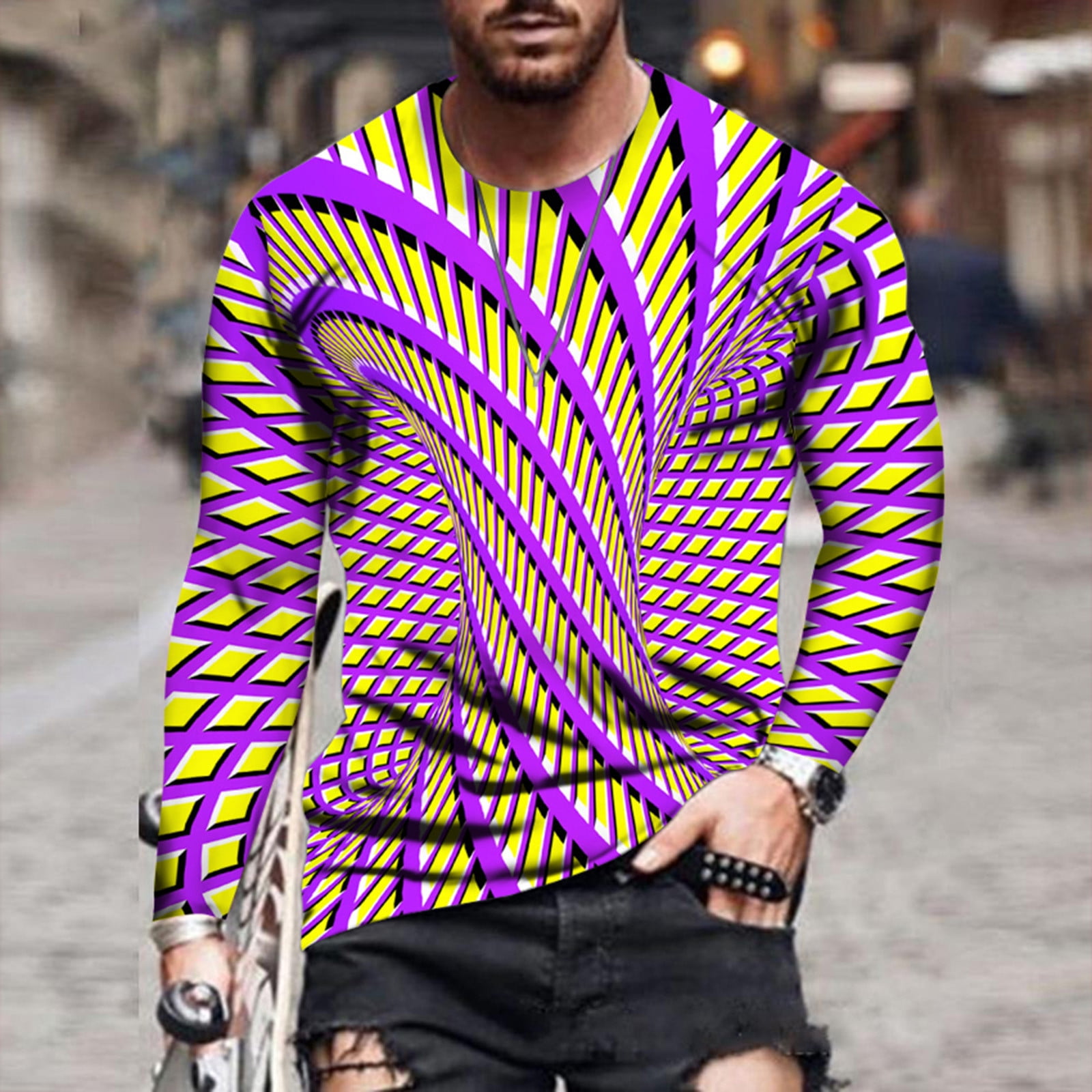 cllios Mens Graphic Tshirts Summer 3D Pattern Shirt Slim Fit Long Sleeve Top Crewneck Comfy