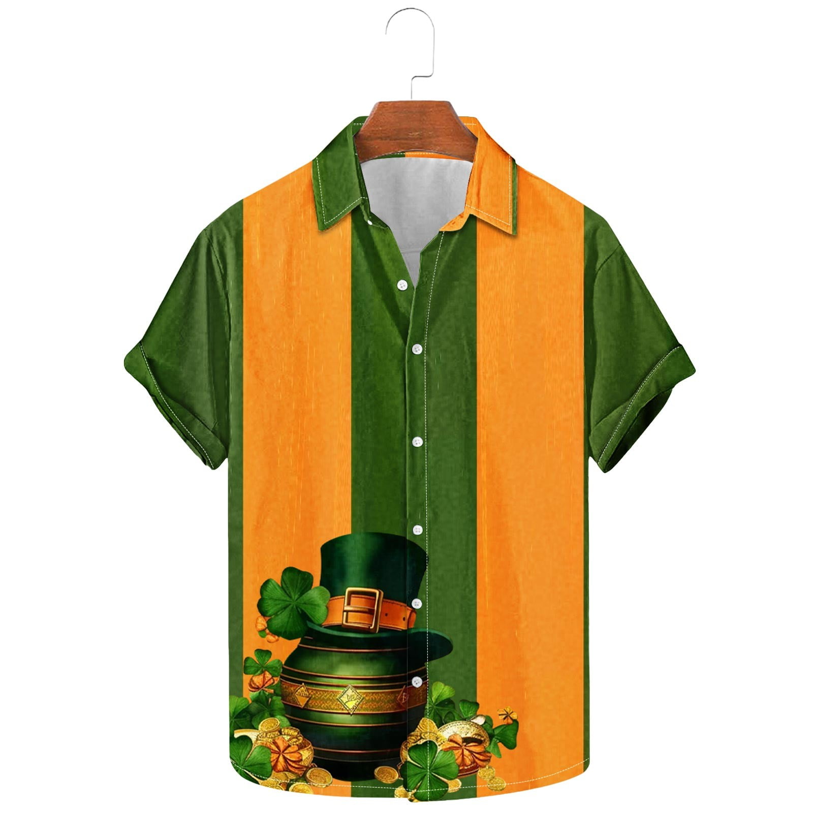 Tipsy Elves Men's St. Patrick's Day Hawaiian Shirt - Green St. Paddy's Button-Up, Comfort Stretch - View #4