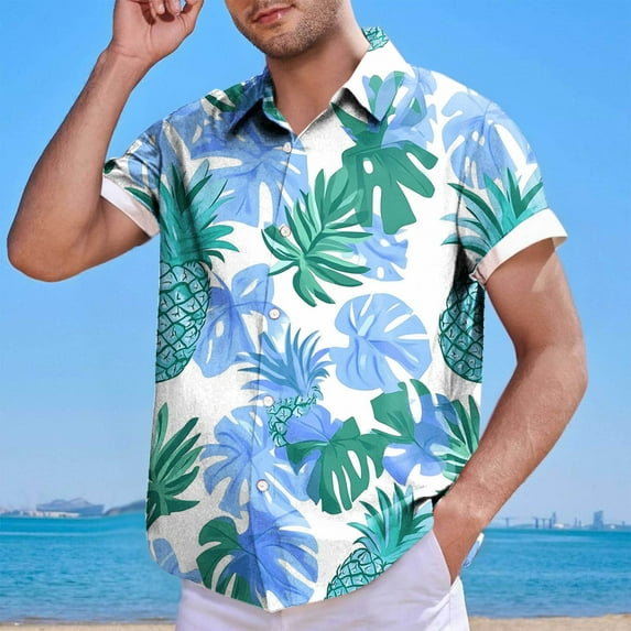 cllios Mens Hawaiian Shirts Big and Tall Tropical Beach Shirt for Men Casual Button Down Dress Tshirts Loose Fit Lapel Holiday Tops Short Sleeve Aloha Tees