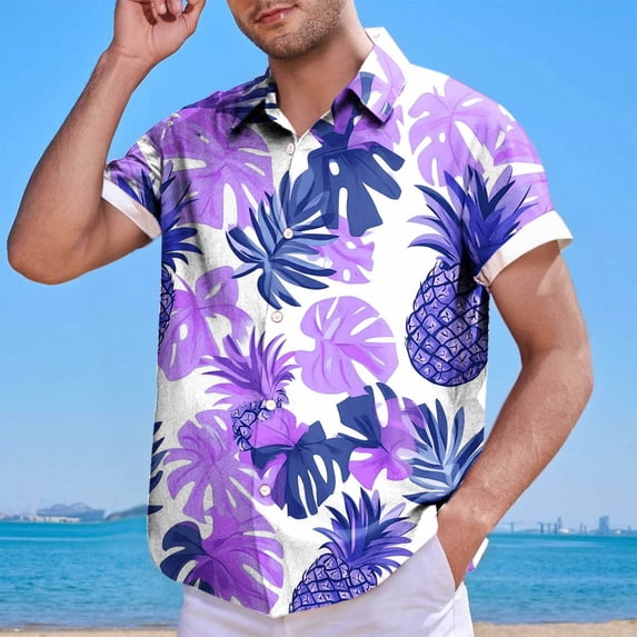 cllios Mens Hawaiian Shirts Big and Tall Tropical Beach Shirt for Men Casual Button Down Dress Tshirts Loose Fit Lapel Holiday Tops Short Sleeve Aloha Tees