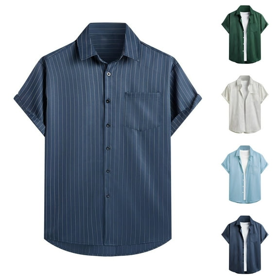 cllios Mens Hawaiian Shirts Big and Tall Stripes Casual Button Down Dress Shirts Short Sleeve Turndown Collared Work Shirts with Chest Pocket