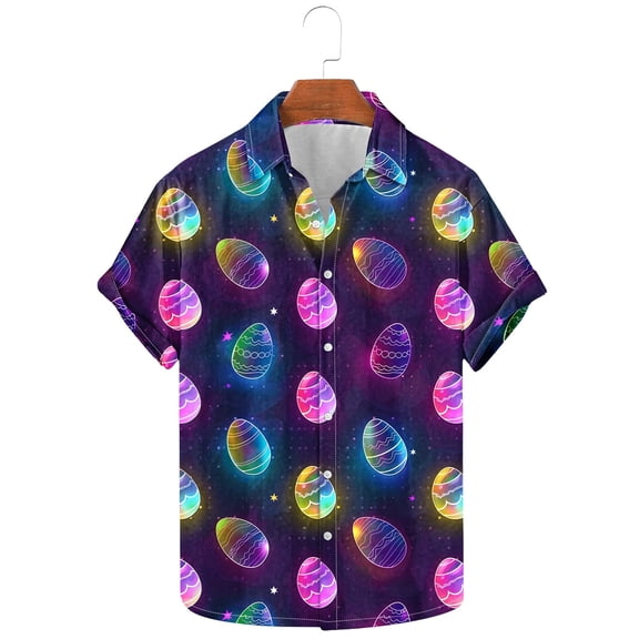 cllios Mens Hawaiian Shirts for Easter,Big and Tall Beach Shirt for Men Short Sleeve Casual Button Down Summer Holiday T Shirt Comfy Soft Lapel Aloha Party Tops