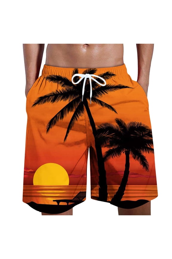 Mens Hawaiian Shorts Summer Tropical Swim Trunks Big and Tall Drawstring Board Shorts Lightweight Elastic Waist Quick Drying Beach Shorts Swimwear Orange XXXXXXL