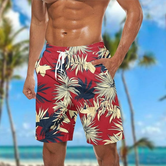 cllios Mens Hawaiian Swim Trunks Big and Tall Drawstring Elastic Waist Quick Dry Surfing Board Shorts Lightweight Breathable Bathing Suits Summer Beach Shorts