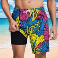 thumbnail image 1 of cllios Mens Hawaiian Swim Trunks Board Shorts with Compression Liner Quick Dry Bathing Suits 9'' Drawstring Beach Shorts with Pockets, 1 of 6