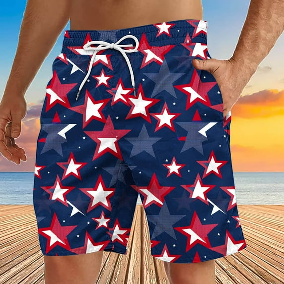 cllios Mens Independence Day Swim Trunks Quick Dry Swimming Shorts 4th of July Elastic Waist Drawstring Bathing Suits with Pockets Summer Holiday Beach Shorts