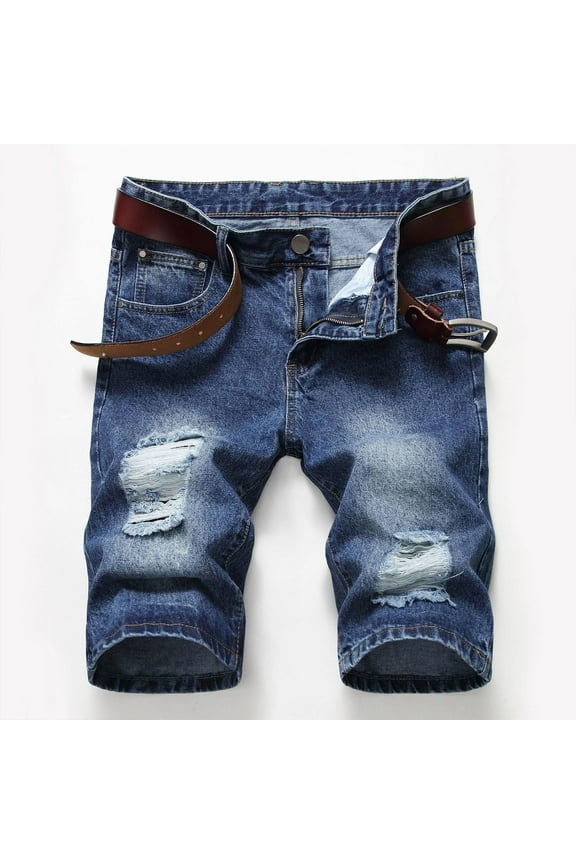 Mens Jean Shorts Big and Tall Ripped Distressed Denim Trunks Vintage Washed Denim Shorts Slim Fit Stretchy Straight Leg Jean Trunks