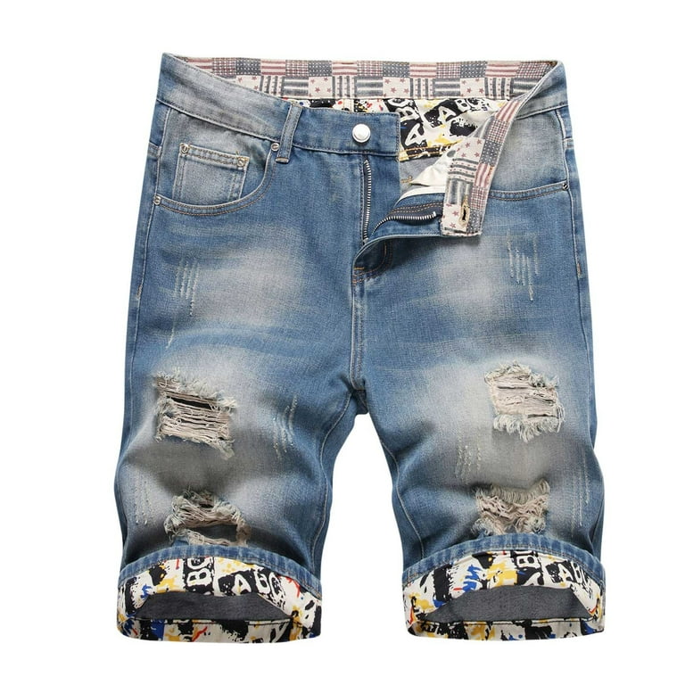 cllios Mens Jeans Shorts Ripped Distressed Shorts Trendy