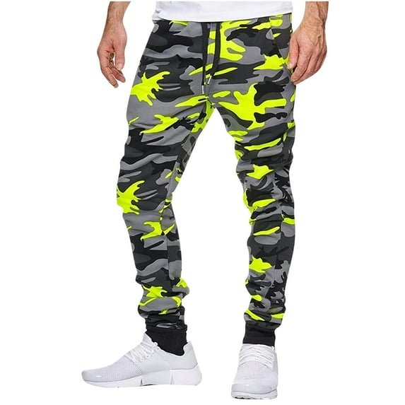 cllios Mens Jogger Pants Camouflage Drawstring Straight Trousers Casual Mid Elastic Waist Tapered Sweatpants Gym Sport Athletic Jogging Pants with Pockets