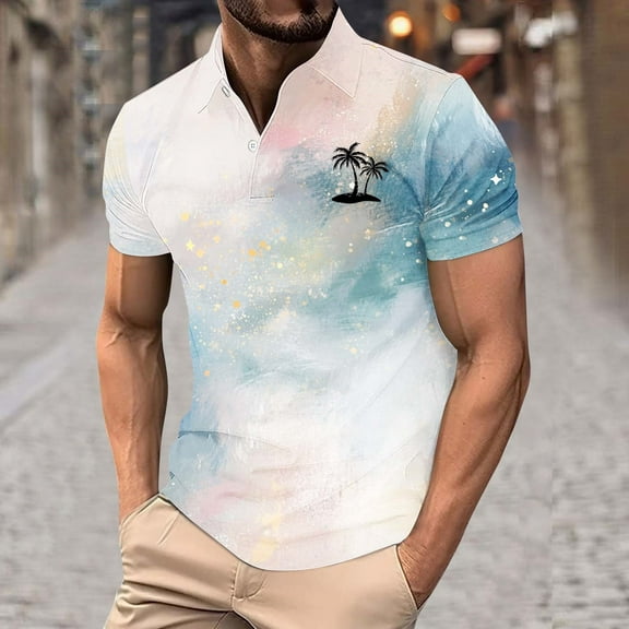 cllios Mens Lapel Collar Shirts Short Sleeve Button Up Golf Shirts Trendy 3D Graphic Tennis Shirts Summer Lightweight Casual Golf Shirts